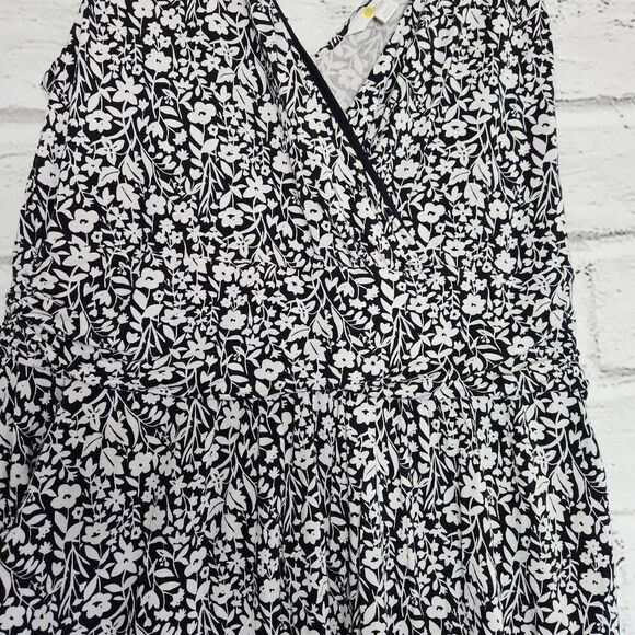 Boden Black White Cross Front Floral Stretch Knee Length Dress Womens 14L - Picture 7 of 14